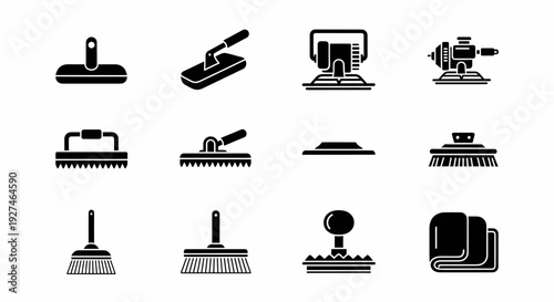 Construction Tools and Cleaning Equipment Icons for Renovation and Maintenance Tasks