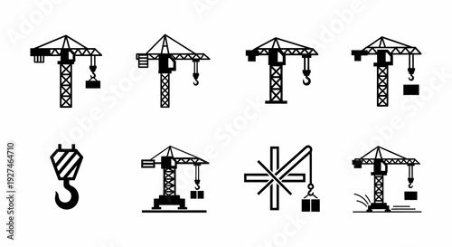 Construction Crane Icons Set Building Industry Equipment Vector Graphic