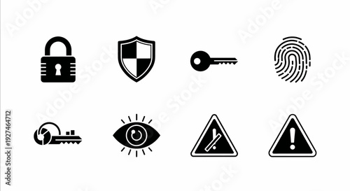 Security Protection and Privacy Icons Set with Warning Alert and Access Control Symbols