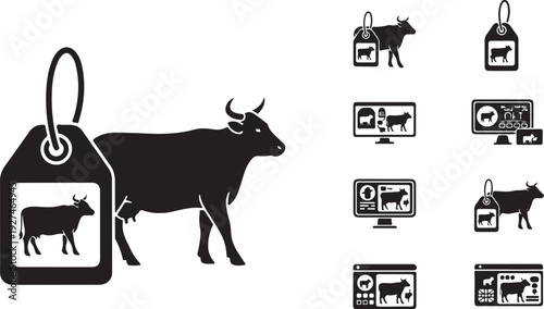 Cow Identification Tag and Various Digital Screen Icons Displayed