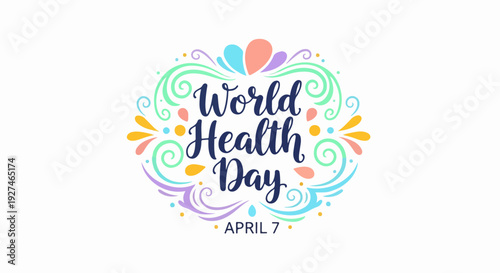 World health day logo with colorful floral design and date april 7 on white background symbolizing global health awareness