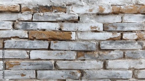 Textured Old Brick Wall with White and Brown Paint, Weathered Surface, Vintage Style, Rustic Charm, Grunge Aesthetic for Design Projects and Backgrounds