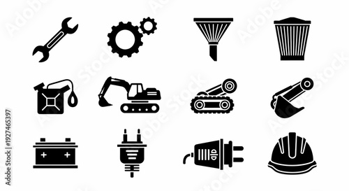 Industrial Tools and Machinery Icons Collection for Construction and Engineering Projects