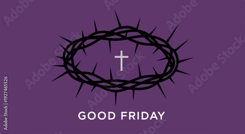 Crown of thorns with cross on purple background good friday symbol christian easter concept religious iconography vector illustration