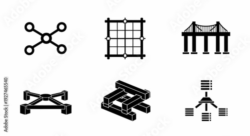 Structure and Network Icon Collection Representing Connection Framework and Hierarchical Systems
