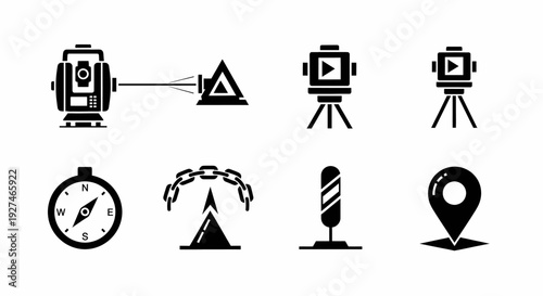Surveying and Mapping Equipment with Location Tools Vector Icons