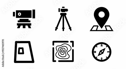 Geospatial Surveying and Navigation Equipment Map Icons Set