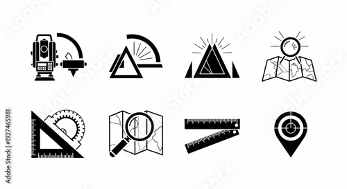 Surveying and Mapping Tools Icon Set Vector Illustration