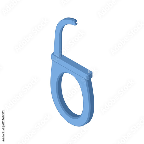 Blue tooth flosser isolated on white background, showing ergonomic design with circular grip and angled floss holder, minimalist style