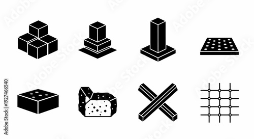 Abstract Geometric Block and Structural Design Elements Icon Set for Architecture and Construction