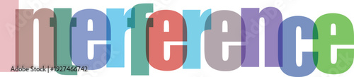 Colorful interference text overlay with bold lettering overlapping and casting shadows on a grey checkered background concept
