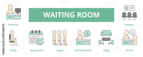 Waiting Room Lineal Color Banner Web Icon Set Vector Illustration
