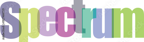 Colorful text spectrum science word art with 3d effect and soft shadows representing range of values and scientific measurement detailed colorful typography illustration