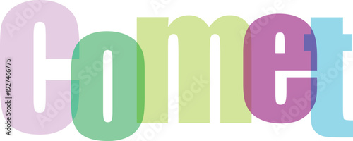 Comet word art with bold colorful letters on a transparent background space astronomy concept
