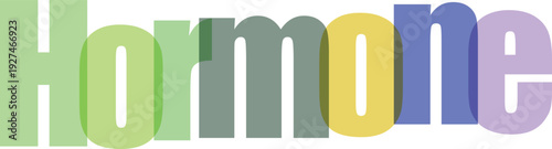 Hormone text with overlapping letters in pastel colors, representing complex biological systems and endocrine function