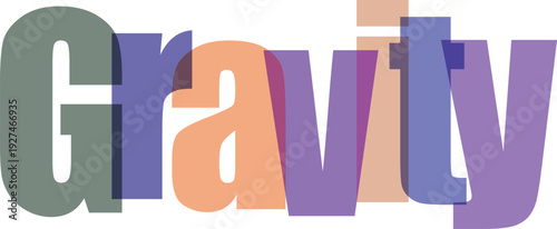 Gravity text with overlapping letters and multiple colors creates visually appealing effect, representing concept of attraction