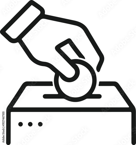 Donation Icon Hand Dropping Coin into Slot Minimalist Line Art Charity Contribution Finance Symbol