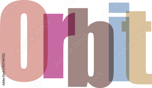 Orbit word art with colorful overlapping letters and transparent effect on checkered background science and education concept for graphic design