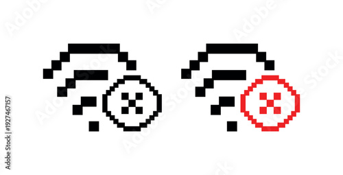 Pixelated No WiFi Signal Icon, Disconnected Wireless Network Symbol Pixel Art