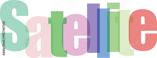 Satellite word art with pastel letters and 3d effect on transparent background, space and technology concept
