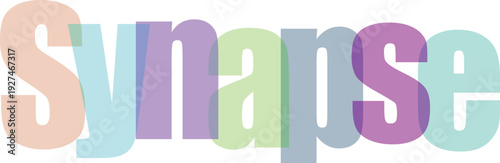 Synapse text art in pastel gradient colors with subtle shadows on a transparent checkered background, science and brain concept