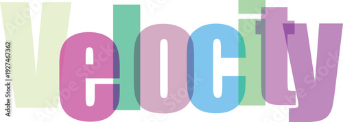 Velocity speed concept word art with colorful gradient letters and 3d shadow effect representing motion physics and fast movement abstract design