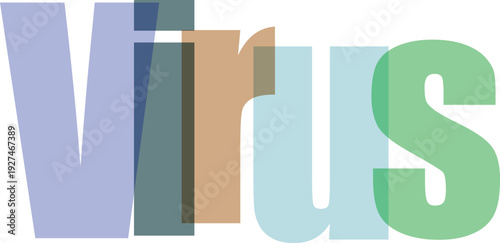 Virus modern word art with colorful gradient letters and 3d shadow effect representing disease microscopic element and scientific research abstract