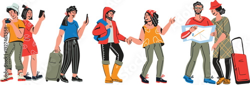 Diverse group of travelers with luggage and maps concept for vacation