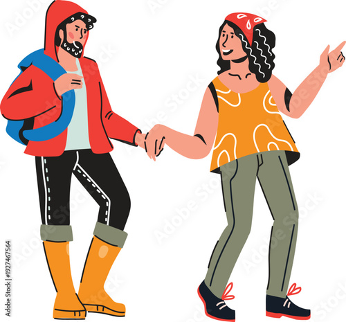 Couple hiking together holding hands exploring nature outdoor adventure