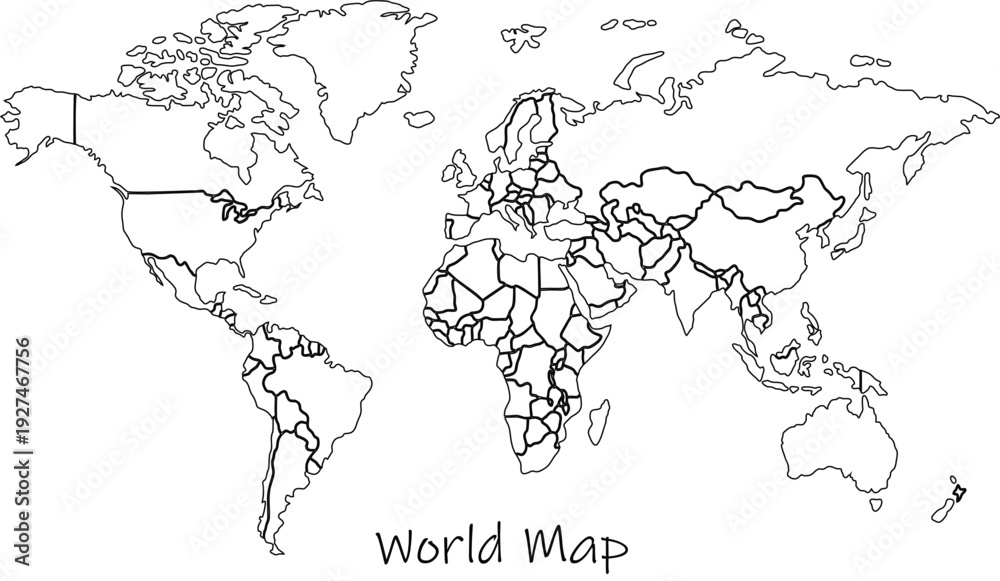 Fototapeta premium World map outline with country borders blank political map for global travel