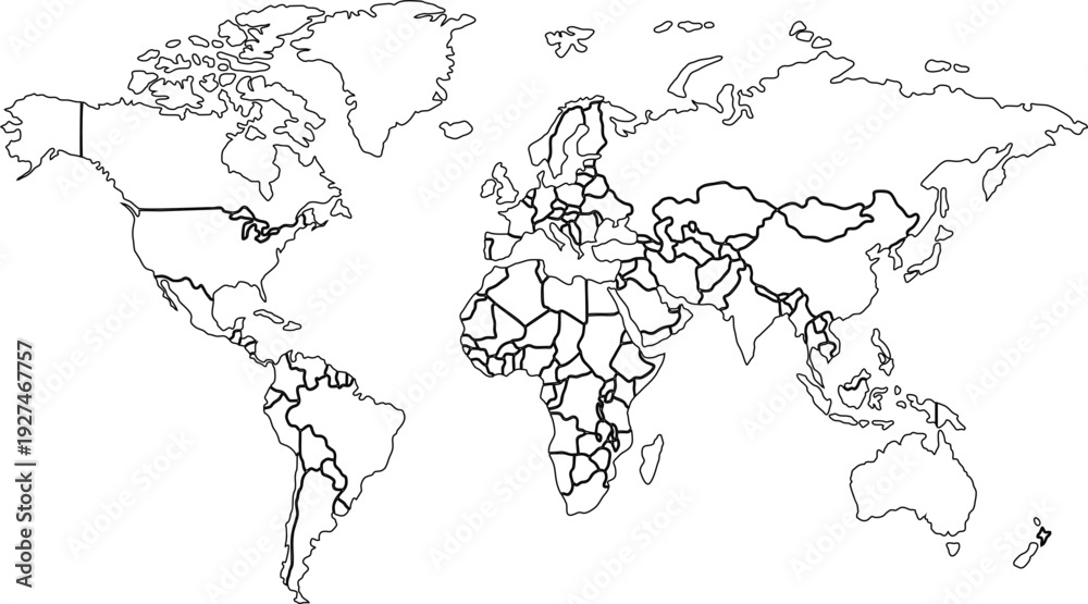 Fototapeta premium World map outline with country borders blank 