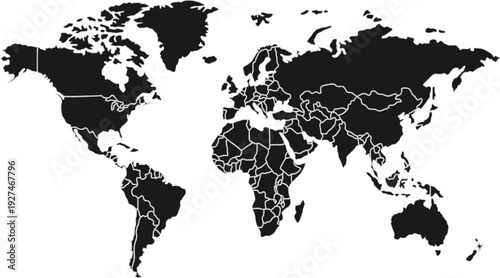 World map silhouette global continents outline 
