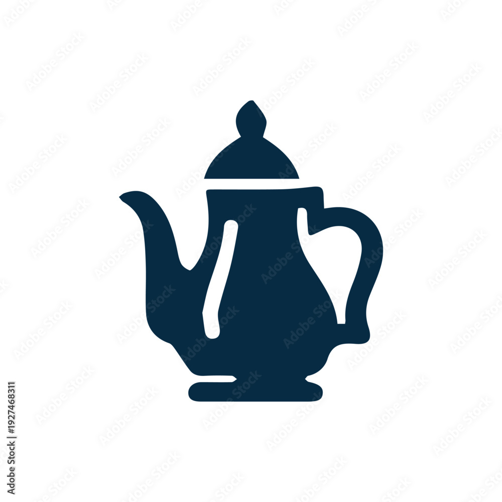 Obraz premium Elegant Dark Blue Teapot Silhouette Icon for Kitchen and Cafe Use