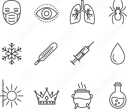 Collection of icons representing health, weather, and mystical elements