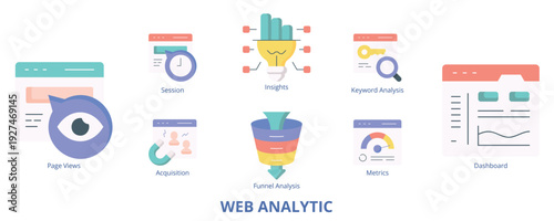 Web Analytic Flat Banner Web Icon Set Vector Illustration