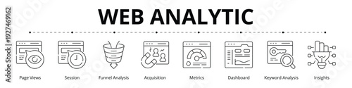 Web Analytic Line Banner Web Icon Set Vector Illustration