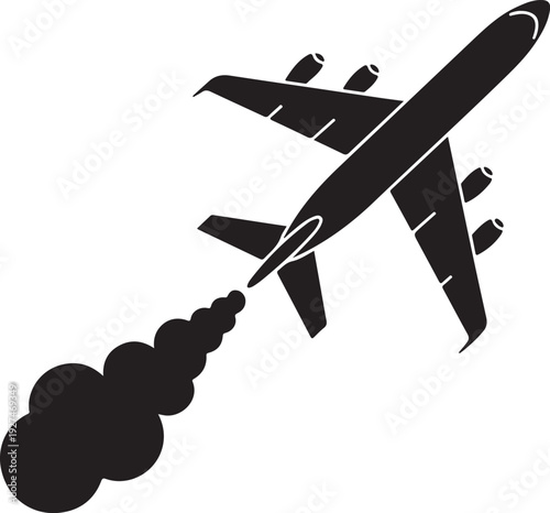Airplane Taking Off Silhouette with Smoke Trail,Jet Aircraft Departure Vector Illustration