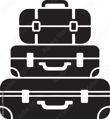 Stack of Travel Suitcases Black Silhouette,Vintage Luggage Bags Vector Illustration