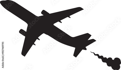 Airplane Taking Off Silhouette with Smoke Trail,Jet Aircraft Departure Vector Illustration
