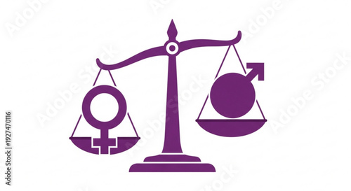 Balanced scales with gender symbols for equality and fairness in society and justice