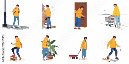 A Young Man's Illustrated Journey: Navigating Everyday Life's Challenges, Surprises, and Moments of Self-Reflection with Caution.