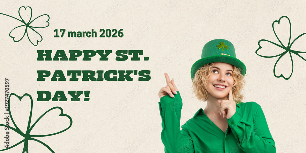 Naklejka premium Young woman celebrates St Patricks Day with a playful pose