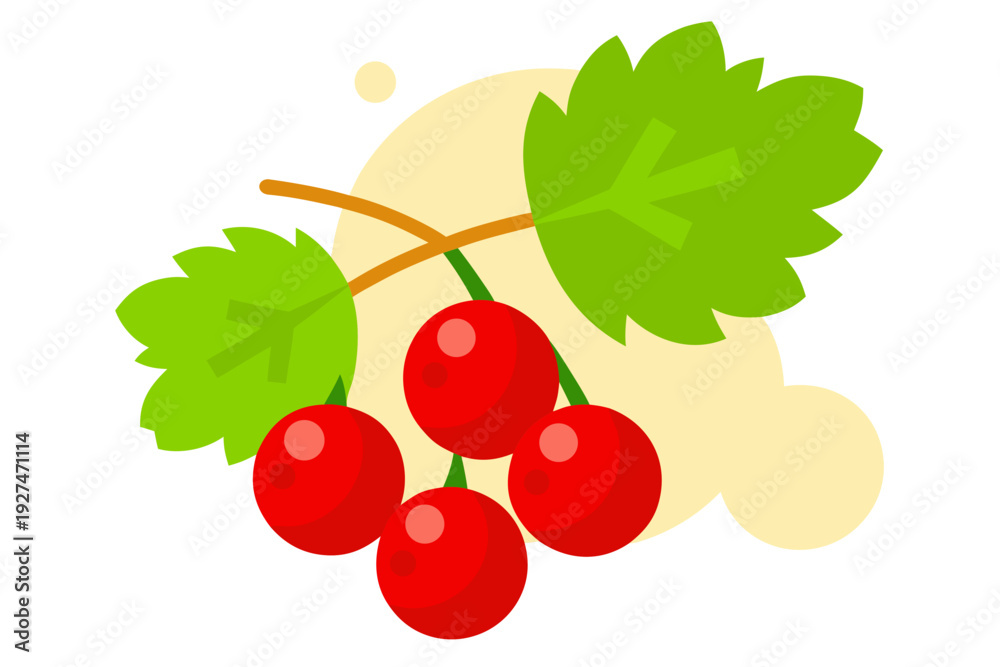 Obraz premium A vibrant vector illustration of a cluster of red currants with green leaves on a branch
