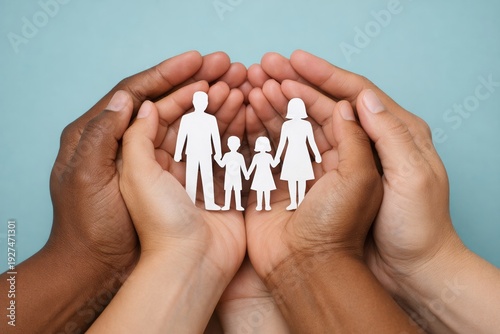 Wallpaper Mural Hands holding paper family symbol for protection care. Ai generative Torontodigital.ca