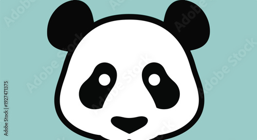 Adorable panda face flat vector illustration on light blue background.