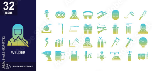  Welder glyph gradient icon set