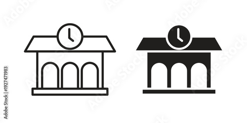 Train station building icon. Outline and flat icons collection. EPS10