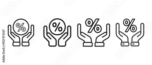 Hands Holding Percentage Symbols. Representing Discount, Interest Rate, Sale and Financial Savings Line Icon Vector.