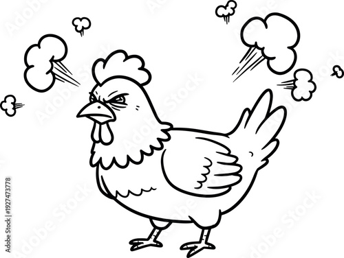 Angry Cartoon Chicken Illustrating Frustration in Black and White Line Art