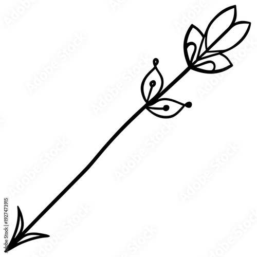 Floral Arrow with Heart Romantic Decorative Vector Illustration